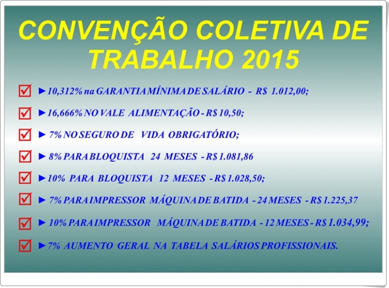 REAJUSTE SALAIRAL - CONVENÇÃO COLETIVA DE TRABALHO 2015